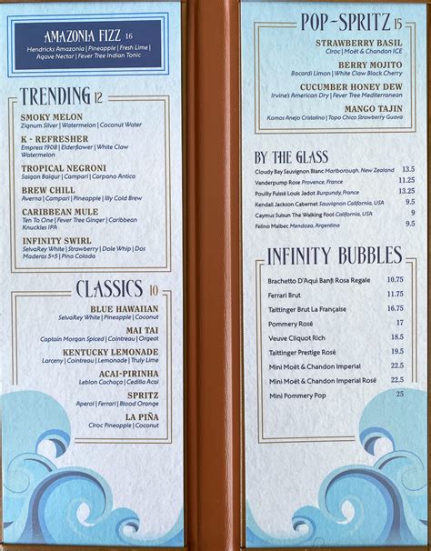 Blackjack Cove Menu