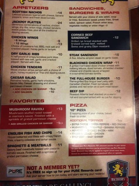 Cassino De Palacio De Edmonton Menu