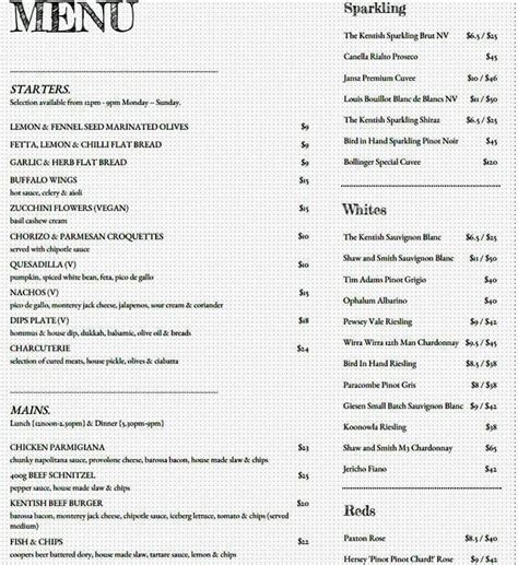 North Adelaide Casino Menu