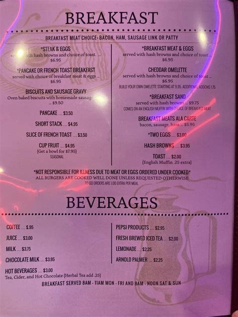 Rendezvous Casino Menu